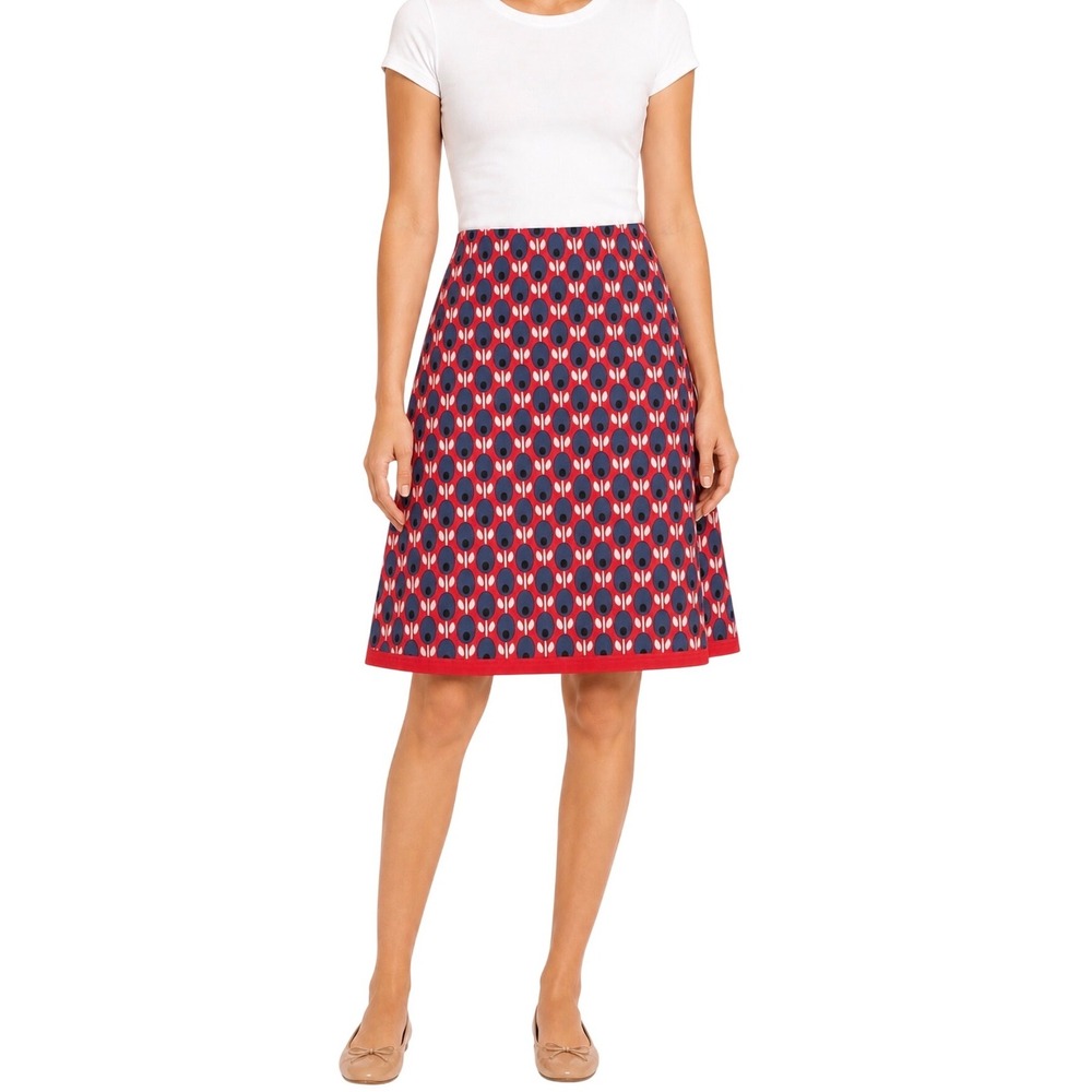 Boden Red Navy Printed A-Line Skirt